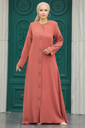 Terra Cotta Islamic Clothing Turkish Abaya 20038KRMT - 1