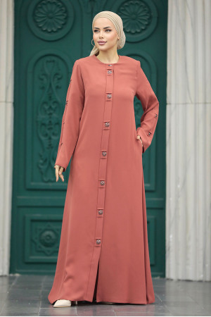 Terra Cotta Islamic Clothing Turkish Abaya 20038KRMT - 2