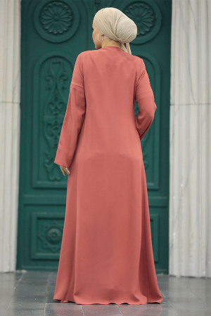 Terra Cotta Islamic Clothing Turkish Abaya 20038KRMT - 3