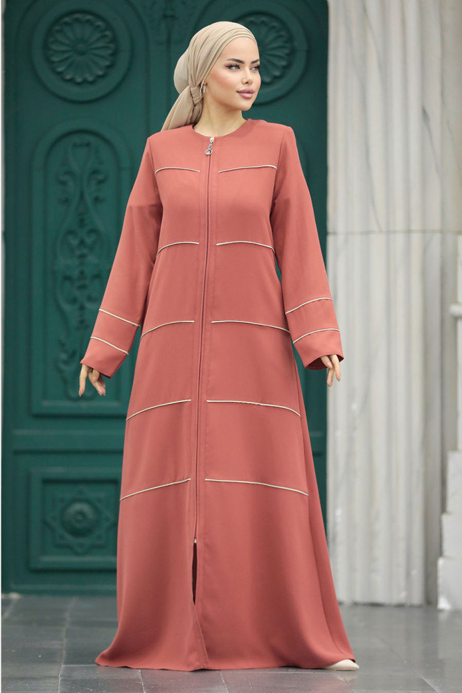 Terra Cotta Islamic Clothing Turkish Abaya 20044KRMT - 3