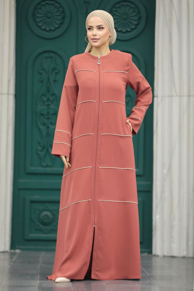 Terra Cotta Islamic Clothing Turkish Abaya 20044KRMT - 2