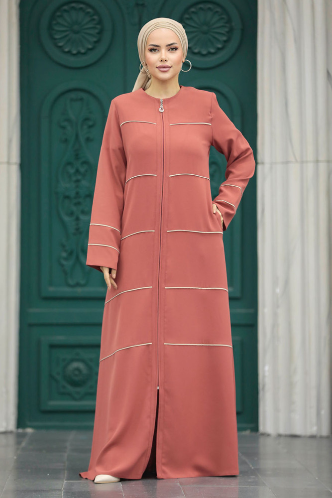 Terra Cotta Islamic Clothing Turkish Abaya 20044KRMT - 1
