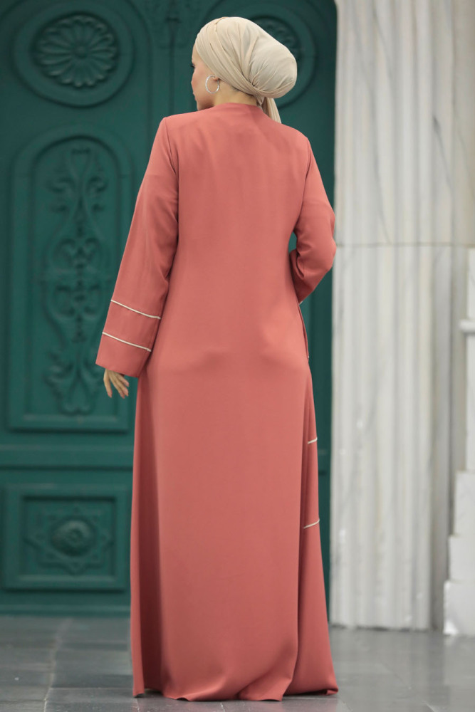 Terra Cotta Islamic Clothing Turkish Abaya 20044KRMT - 4