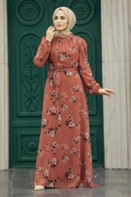 Neva Style - Terra Cotta Long Dress 279317KRMT - Thumbnail