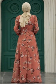 Neva Style - Terra Cotta Long Dress 279317KRMT - Thumbnail