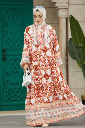 Terra Cotta Long Muslim Dress 51951KRMT - 1