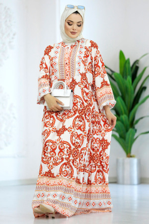 Terra Cotta Long Muslim Dress 51951KRMT - 5