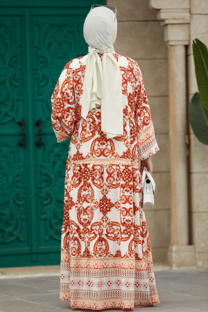 Terra Cotta Long Muslim Dress 51951KRMT - 7