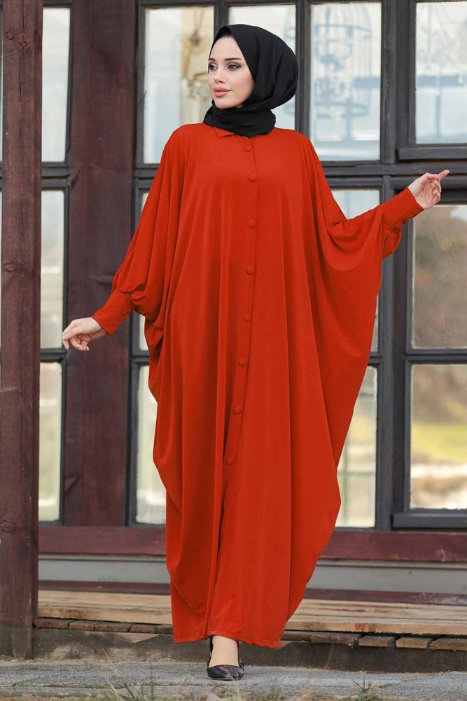 Neva Style - Terra Cotta Long Turkish Abaya 1723KRMT - 1
