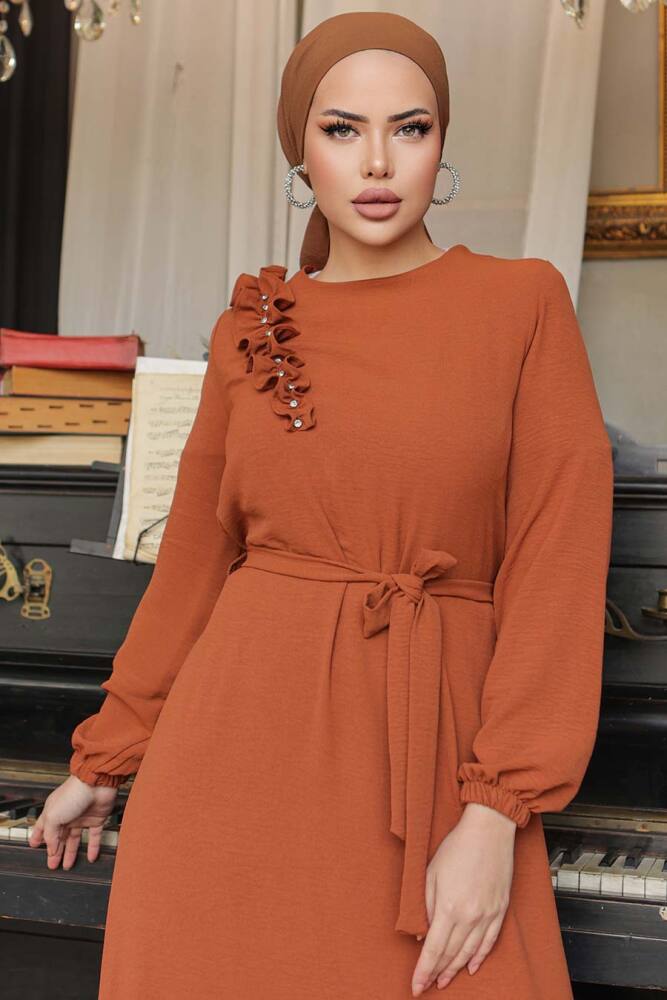 Terra Cotta Modest Long Dress 659KRMT - 4