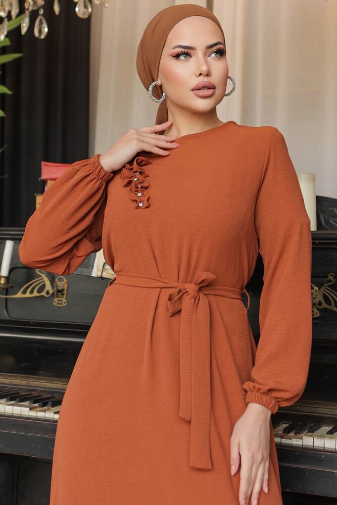 Terra Cotta Modest Long Dress 659KRMT - 5