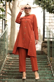 Neva Style - Terra Cotta Suit Dress 5526KRMT - Thumbnail