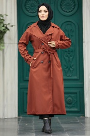 Neva Style - Terra Cotta Trench Women Coat 5949KRMT - Thumbnail