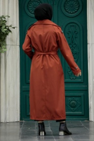 Neva Style - Terra Cotta Trench Women Coat 5949KRMT - Thumbnail