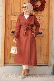 Neva Style - Terra Cotta Trench Women Coat 5949KRMT - Thumbnail