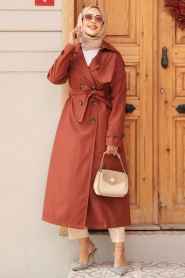 Neva Style - Terra Cotta Trench Women Coat 5949KRMT - Thumbnail