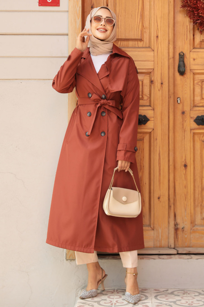 Neva Style - Terra Cotta Trench Women Coat 5949KRMT - 2