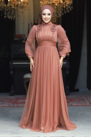 Neva Style - Terra Cotta Turkish Modest Wedding Dress 22070KRMT - Thumbnail