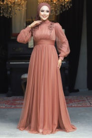 Neva Style - Terra Cotta Turkish Modest Wedding Dress 22070KRMT - Thumbnail