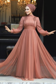 Neva Style - Terra Cotta Turkish Modest Wedding Dress 22070KRMT - Thumbnail