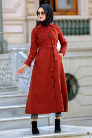 Neva Style - Tile Hijab Trenchcoat 21190KRMT - Thumbnail