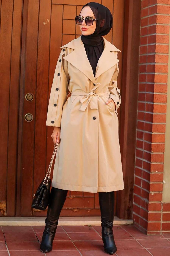 Neva Style - Trench Beige Hijab 8919BEJ - 2