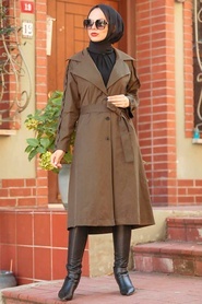 Neva Style - Trench kaki Hijab 8919HK - Thumbnail