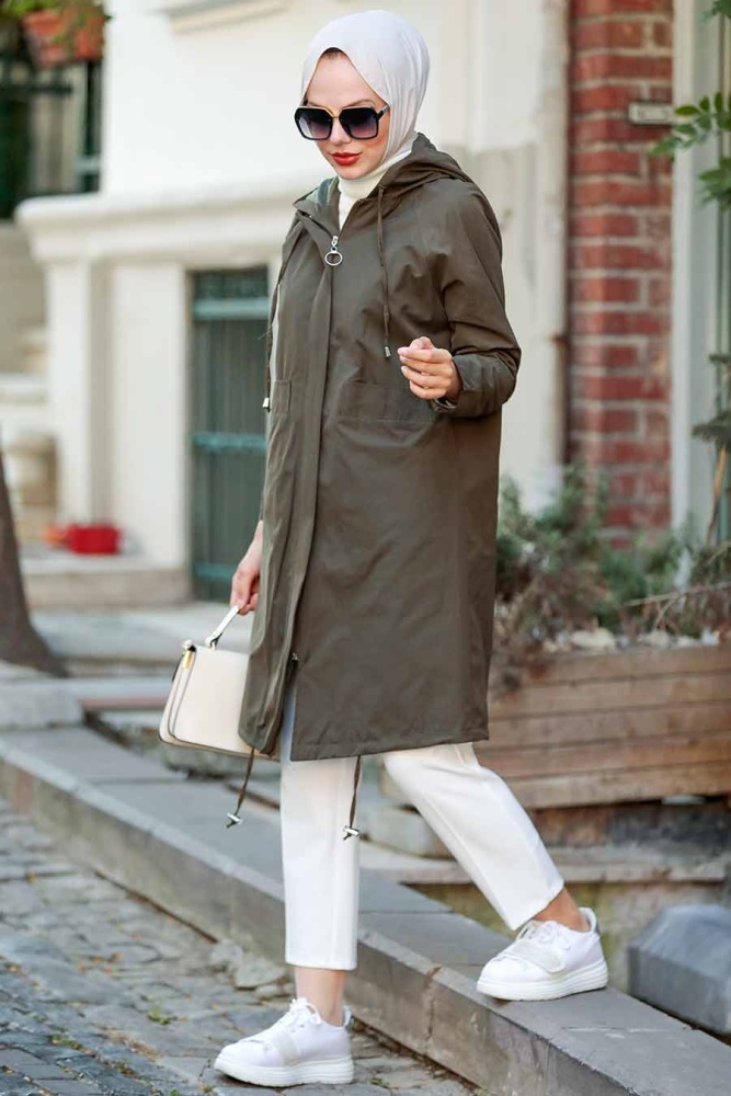 Neva Style - Trench kaki Hijab 8932HK - 1