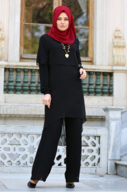 Neva Style - Tunik / Pantolon İkili Siyah Tesettür Takım 51770S - Thumbnail