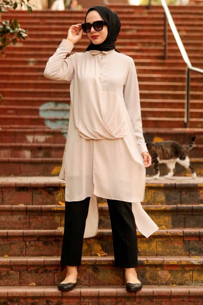 Neva Style - Tunique Hijab Beige 24320BEJ - 1