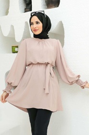 Neva Style - Tunique Hijab Beige 3795BEJ - Thumbnail