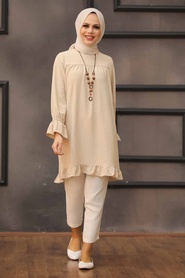 Neva Style - Tunique Hijab Beige 528BEJ - Thumbnail