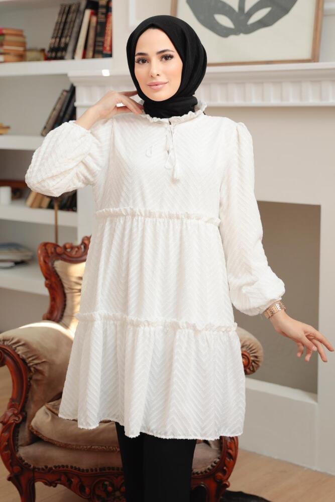 Neva Style - Tunique Hijab Blanche 1342B - 2