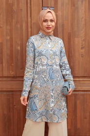 Neva Style - Tunique Hijab Bleu 11571M - Thumbnail