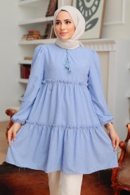 Neva Style - Tunique Hijab Bleu 1342M - Thumbnail