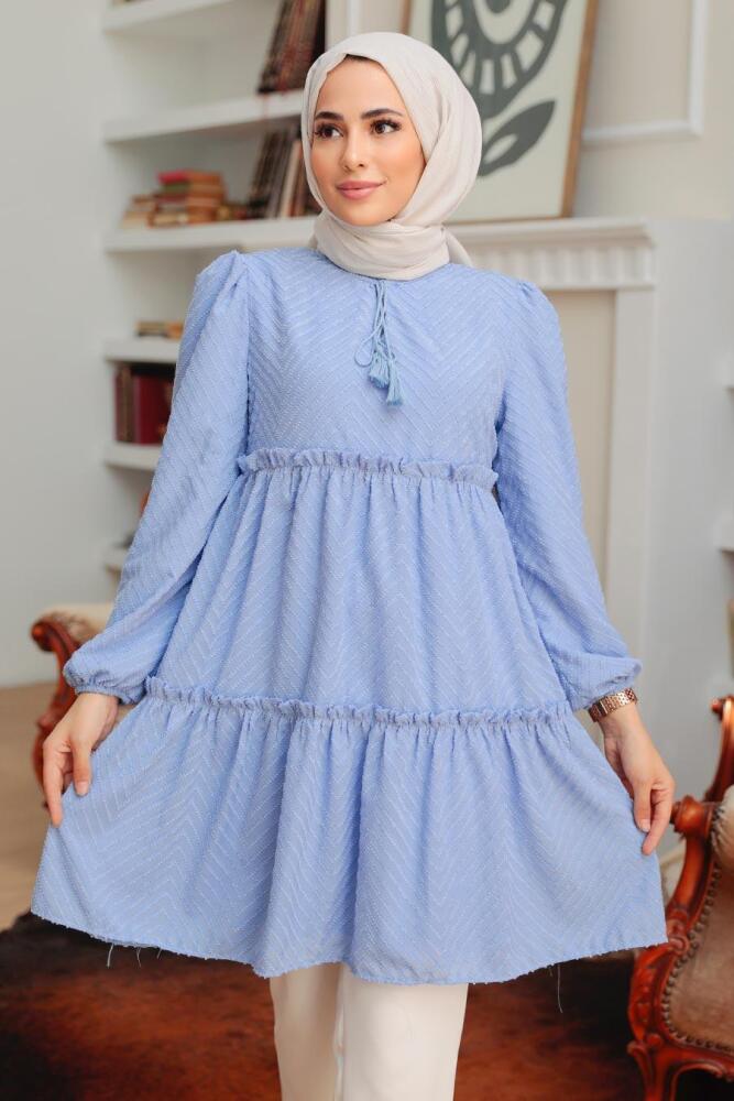 Neva Style - Tunique Hijab Bleu 1342M - 1
