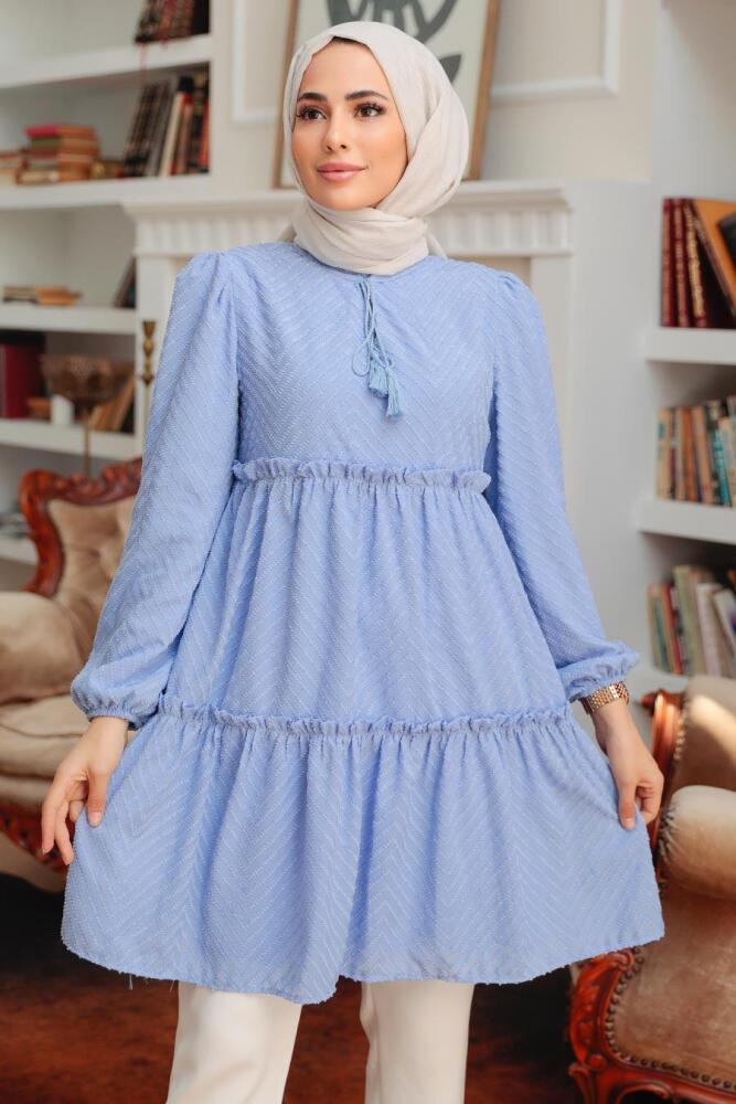 Neva Style - Tunique Hijab Bleu 1342M - 2