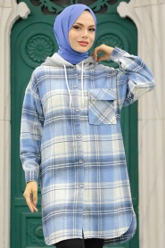 Neva Style - Tunique Hijab Bleu Bébé 30062BM - Thumbnail
