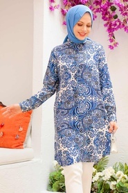 Neva Style - Tunique Hijab Bleu Indigo 11524IM - Thumbnail