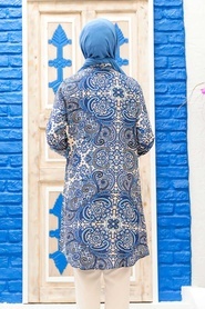 Neva Style - Tunique Hijab Bleu Indigo 11524IM - Thumbnail