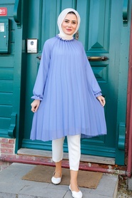 Neva Style - Tunique Hijab Bleu Indigo 14340IM - Thumbnail