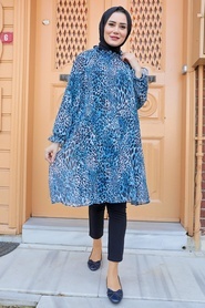 Neva Style - Tunique Hijab Bleu Indigo 1434IM - Thumbnail