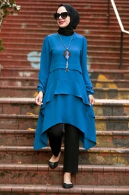 Neva Style - Tunique Hijab Bleu Indigo 2420IM - Thumbnail