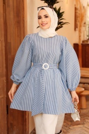 Neva Style - Tunique Hijab Bleu Indigo 40681IM - Thumbnail
