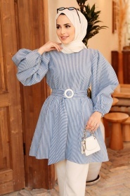 Neva Style - Tunique Hijab Bleu Indigo 40681IM - Thumbnail