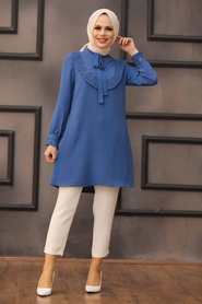 Neva Style - Tunique Hijab Bleu Indigo 512IM - Thumbnail