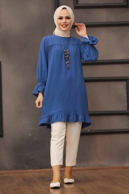 Neva Style - Tunique Hijab Bleu Indigo 528IM - Thumbnail