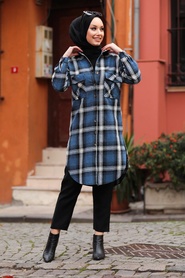 Neva Style - Tunique Hijab Bleu İndigo 55794IM - Thumbnail