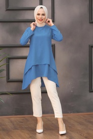Neva Style - Tunique Hijab Bleu Indigo 5724IM - Thumbnail