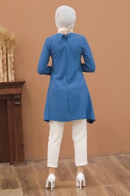 Neva Style - Tunique Hijab Bleu Indigo 5724IM - Thumbnail